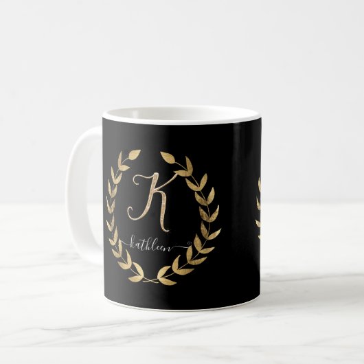 Mug Lettre de script K Noir n Or Nom (Devant gauche)
