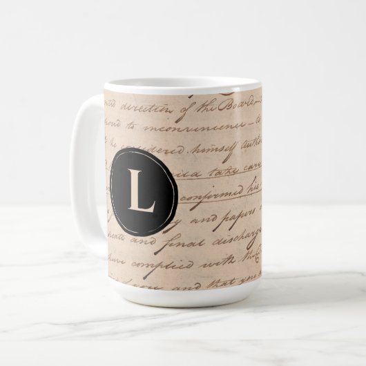 Mug Lettre d'écriture ancienne Monogramme papier (Devant gauche)