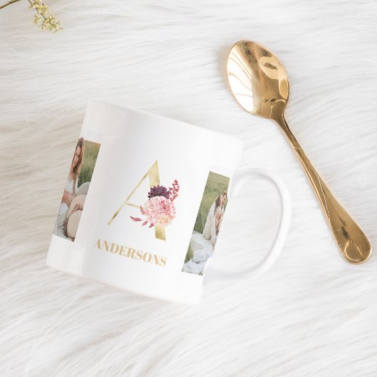 Mug LETTRE D'OR Fleur Moderne A | Deux monogrammes pho