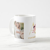 Mug LETTRE D'OR Fleur Moderne A | Deux monogrammes pho (Devant gauche)