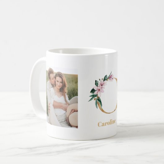 Mug LETTRE D'OR Moderne C Flower | Deux monogrammes ph (Devant gauche)