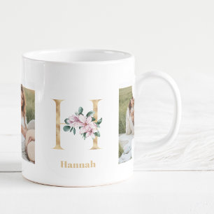Mug LETTRE D'OR Moderne H Flower   Deux monogrammes ph