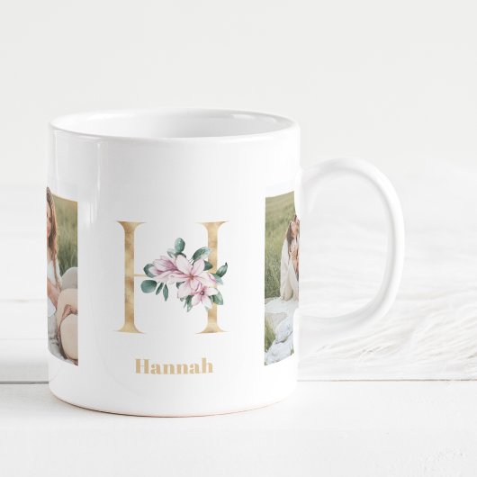 Mug LETTRE D'OR Moderne H Flower | Deux monogrammes ph