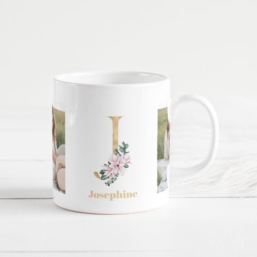 Mug LETTRE D'OR Moderne J Flower | Deux monogrammes ph