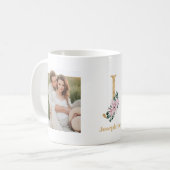 Mug LETTRE D'OR Moderne J Flower | Deux monogrammes ph (Devant gauche)
