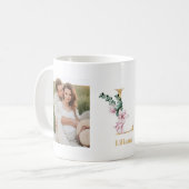 Mug Lettre d'or moderne L Flower | Deux monogrammes ph (Devant gauche)