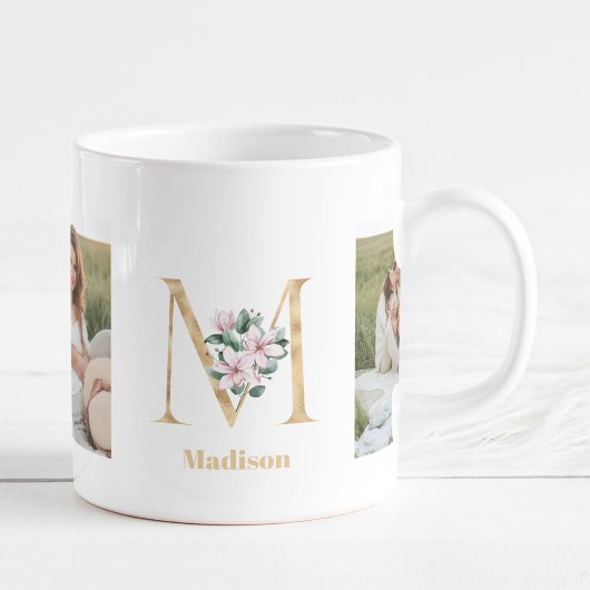 Mug Lettre d'or moderne M Flower | Deux monogrammes ph