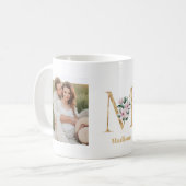 Mug Lettre d'or moderne M Flower | Deux monogrammes ph (Devant gauche)
