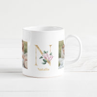 Lettre d'or moderne N Flower | Deux monogrammes ph