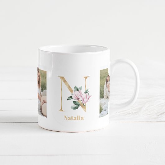 Mug Lettre d'or moderne N Flower | Deux monogrammes ph