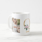 Mug Lettre d'or moderne Q Fleur | Deux monogrammes pho (Devant gauche)