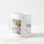 Mug LETTRE D'OR Moderne S Flower | Deux monogrammes ph (Devant gauche)