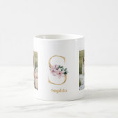 Mug LETTRE D'OR Moderne S Flower | Deux monogrammes ph (Centre)