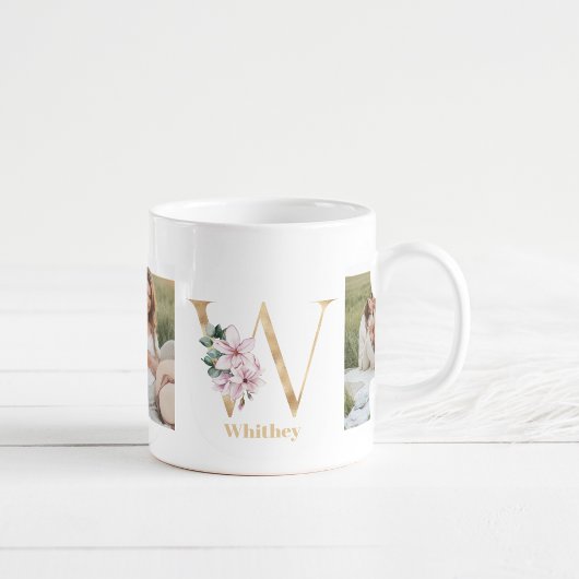 Mug Lettre d'or moderne W Flower | Deux monogrammes ph