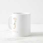 Mug Lettre d'or Monogramme J | Vert rose floral (Devant gauche)