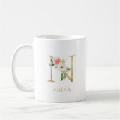 Mug Lettre d'or Monogramme N | Vert rose floral (Gauche)