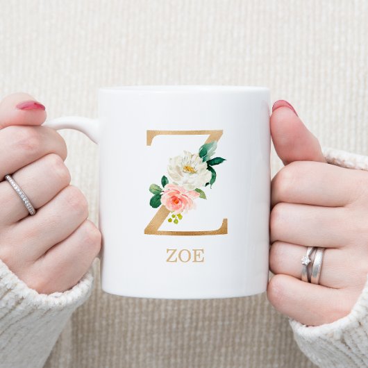 Mug Lettre d'or monogramme Z | Vert rose floral