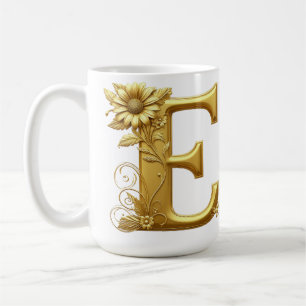 Mug Lettre E dorée élégante avec motif floral