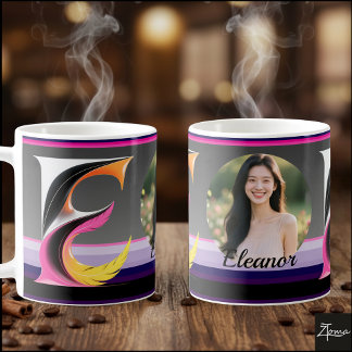 Mug Lettre E fluide abstraite néon plume