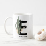 Mug Lettre E Monogramme | Cactus tropicaux Personnalis<br><div class="desc">Bouge E monogramme personnalisable avec cactus aquarelle,  feuilles faux feuille or et accents de brosse d'aquarelle noire. Personnalisez cette tasse de monogramme tropical en ajoutant votre nom ou d'autres détails. Cette chaudière E monogrammed mug sera parfait comme cadeau. D'autres lettres sont disponibles.</div>