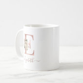 Mug Lettre "E" monogramme doré rose ivoire floral (Devant gauche)