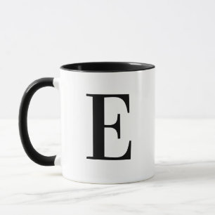 Mug Lettre E Monogramme Noir Moderne Personnalisée