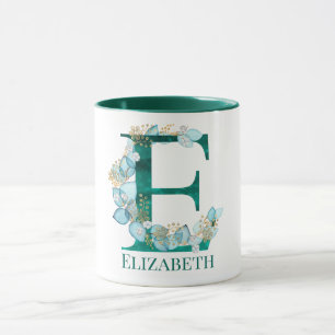 Mug Lettre E Monogramme Or et Sarcelle Aquarelle