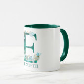 Mug Lettre E Monogramme Or et Sarcelle Aquarelle (Devant droit)