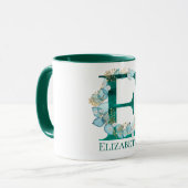 Mug Lettre E Monogramme Or et Sarcelle Aquarelle (Devant gauche)