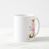 Mug LETTRE Élégante MONOGRAPHIQUE D'OR Floral Rose J (Devant droit)
