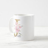 Mug LETTRE Élégante MONOGRAPHIQUE D'OR Floral Rose J (Devant gauche)