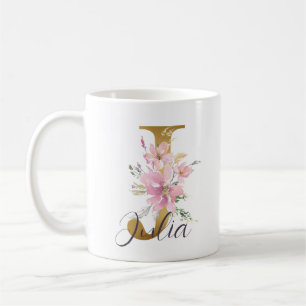 Mug LETTRE Élégante MONOGRAPHIQUE D'OR Floral Rose J