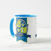 Mug Lettre Ewan E crête bleu vert nom signifiant muque (Devant gauche)