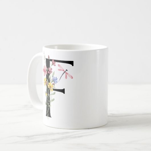 Mug Lettre F avec des fleurs (Devant gauche)
