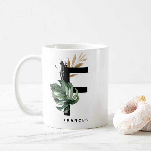 Mug Lettre F Monogramme | Monstère tropicale personnal (Avec donut)