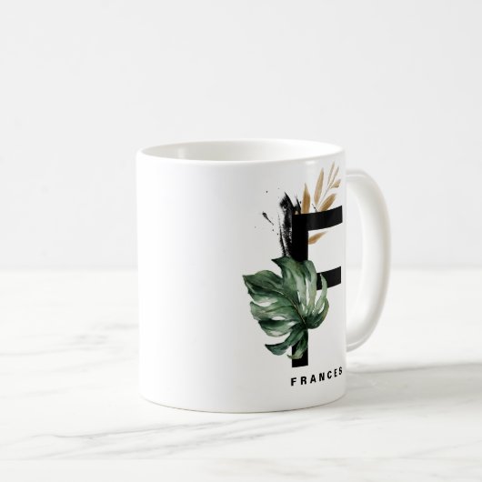Mug Lettre F Monogramme | Monstère tropicale personnal (Devant droit)