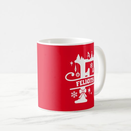 Mug Lettre F Noël Monogramme Nom initial Rouge (Devant droit)
