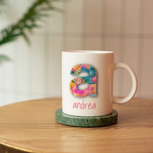 Mug LETTRE Fille Abstraite rose et jaune A