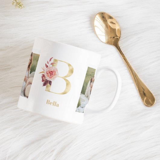 Mug LETTRE FLEUR D'OR ACTUELLE B | Deux monogrammes ph
