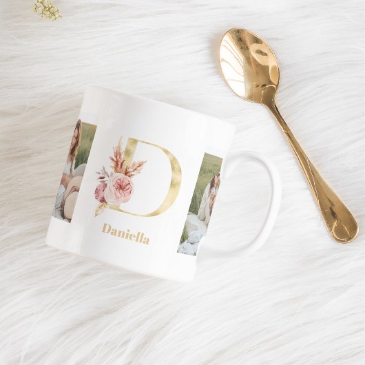 Mug LETTRE FLEUR D'OR ACTUELLE D | Deux monogrammes ph