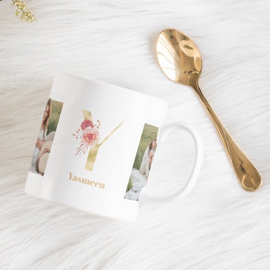 Mug LETTRE FLEUR D'OR ACTUELLE Y | Deux monogrammes ph