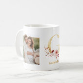 Mug LETTRE FLEUR D'OR GRECQUE G | Deux monogrammes pho (Devant gauche)