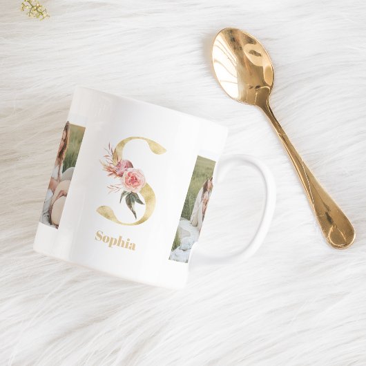 Mug LETTRE FLEUR D'Or Moderne S | Deux monogrammes pho