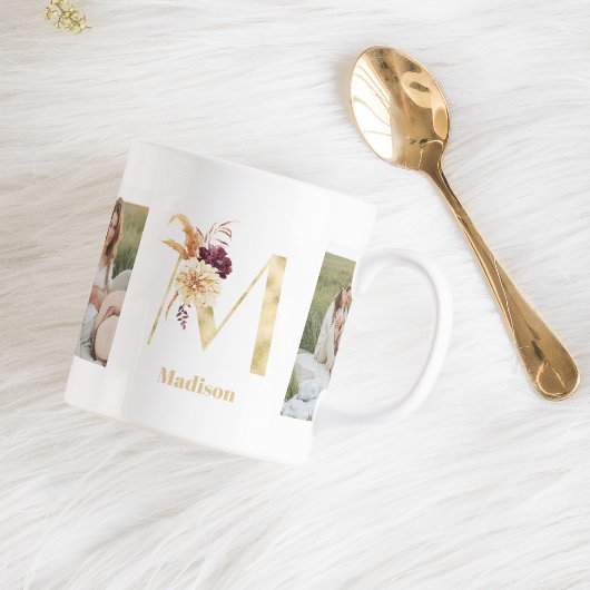 Mug LETTRE FLEUR D'OR MOYENNE M | Deux monogrammes pho