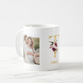 Mug LETTRE FLEUR D'OR T | Deux monogrammes photo (Devant gauche)