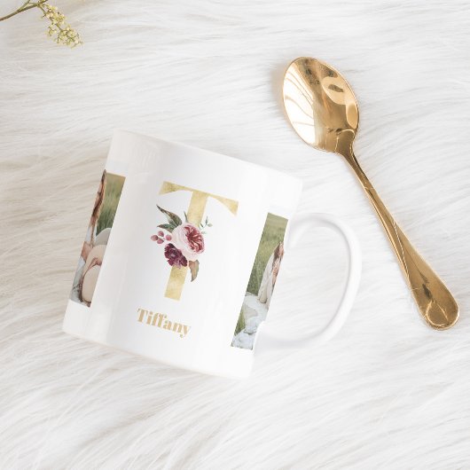 Mug LETTRE FLEUR D'OR T | Deux monogrammes photo