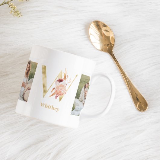 Mug LETTRE FLEUR D'OR W | Deux monogrammes photo