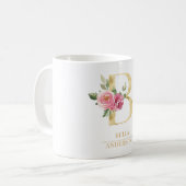 Mug LETTRE FLEURIE D'Aquarelle Or Tendance B | Monogra (Devant gauche)