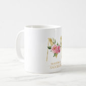 Mug LETTRE FLEURIE D'Aquarelle Or tendance M | Monogra (Devant gauche)