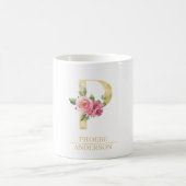 Mug LETTRE FLEURIE D'Aquarelle Or Tendance P | Monogra (Centre)